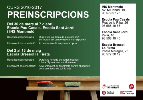 Preinscripcions curs 2016-2017 a les escoles de Montmeló