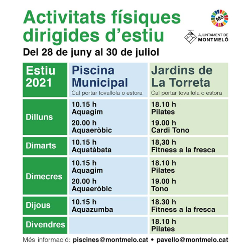 Activitats físiques dirigides d'estiu a La Torreta i a la piscina